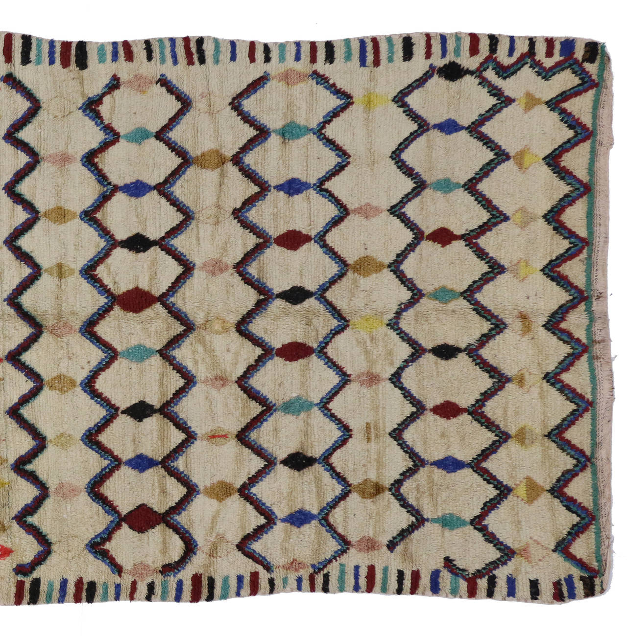 Wool Vintage Azilal Berber Moroccan Rug with Harlequin Design