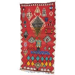 Mid-Century Modern Berber Moroccan Red Rug with Tribal Designs