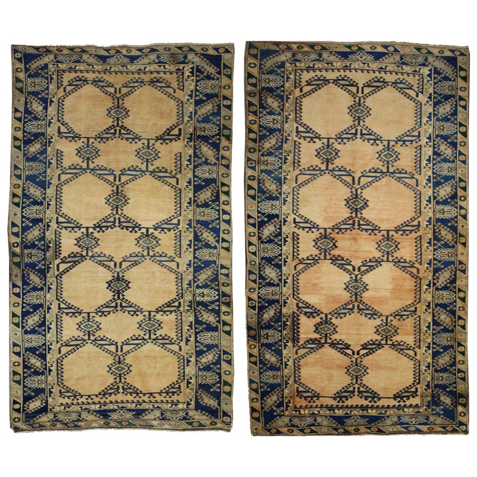 Pair of Vintage Turkish Oushak Gallery Rugs, Pair of Wide Hallway Runners For Sale