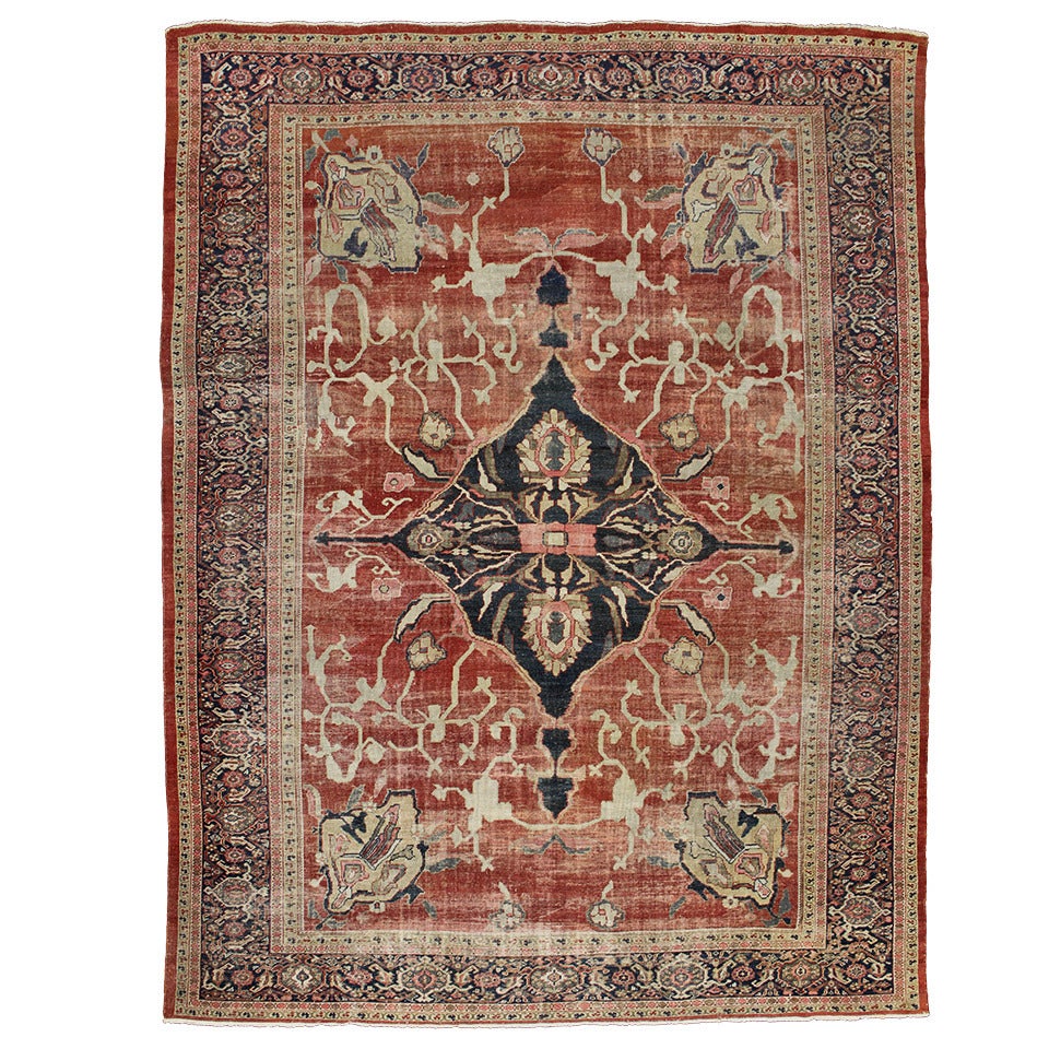 Distressed Antique Persian Sultanabad Area Rug with Modern Design For