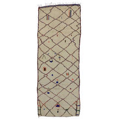 Vintage Azilal Berber Moroccan Ivory Carpet Runner with Modern Tribal Style