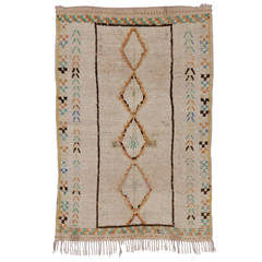 Vintage Mid-Century Modern Moroccan Rug with Tribal Design in Soft Muted Colors