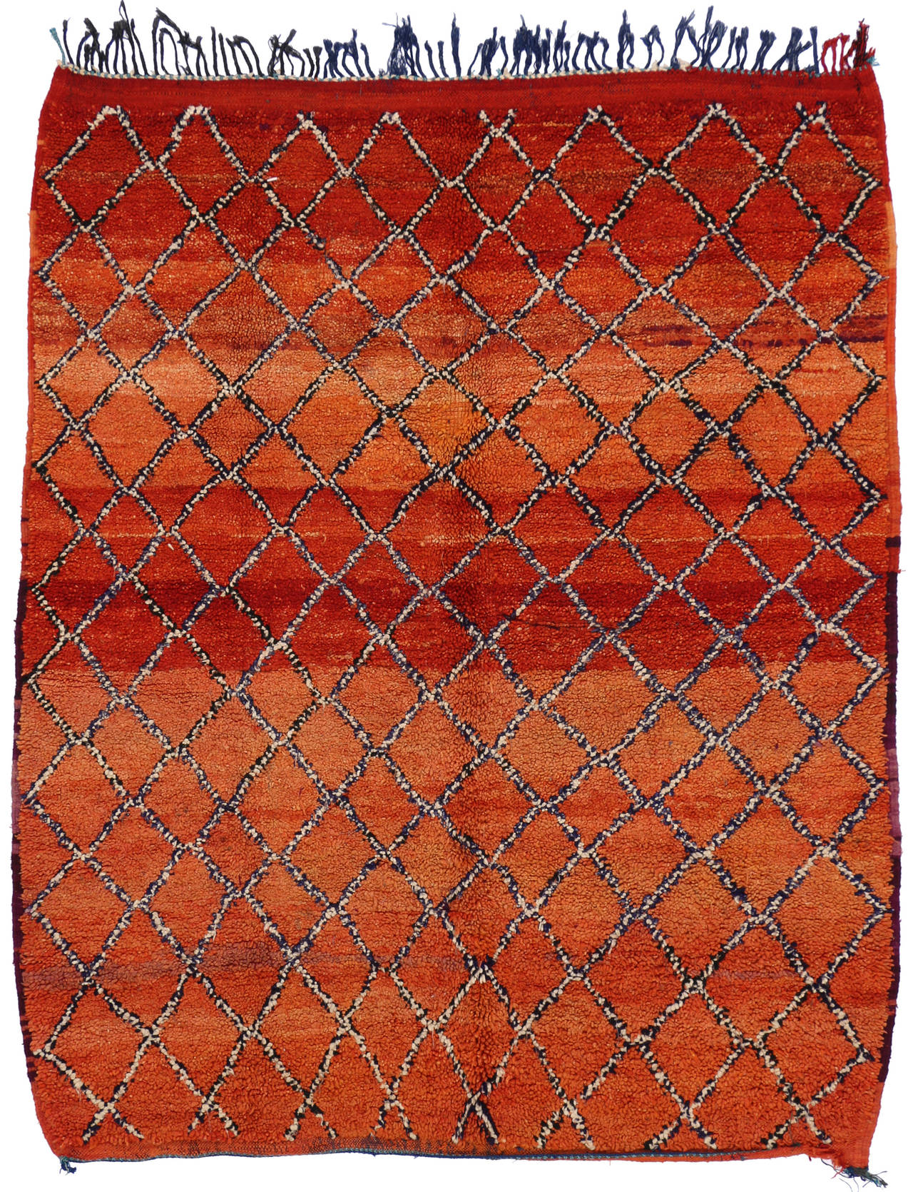 Hand-Knotted Contemporary Berber Moroccan Rug with Retro Mid-Century Modern Style