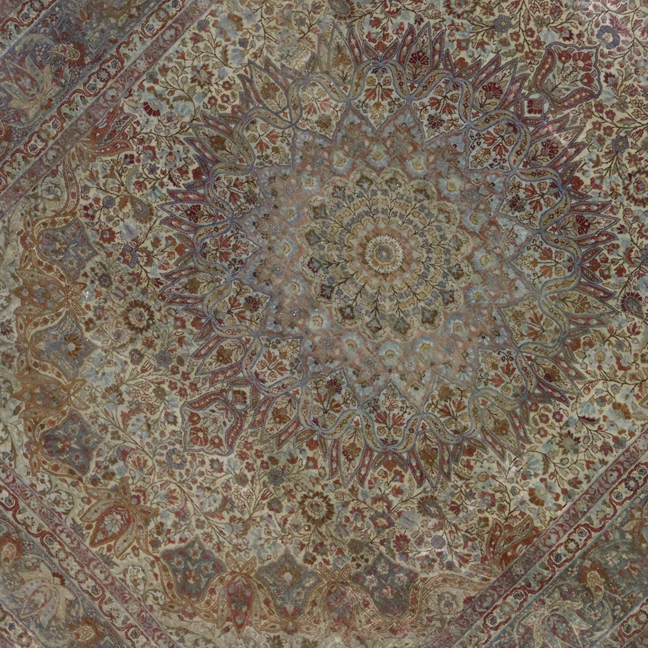 Hand-Knotted Distressed Antique Persian Kerman Area Rug