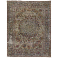 Distressed Antique Persian Kerman Area Rug