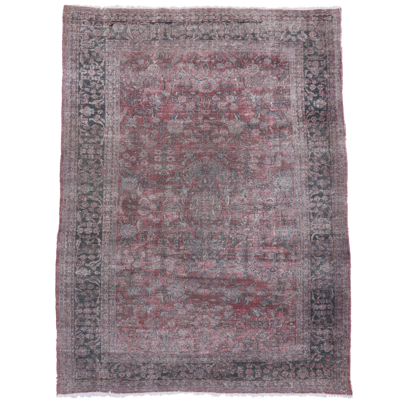 Antiker persischer Täbriz-Teppich im Used-Stil