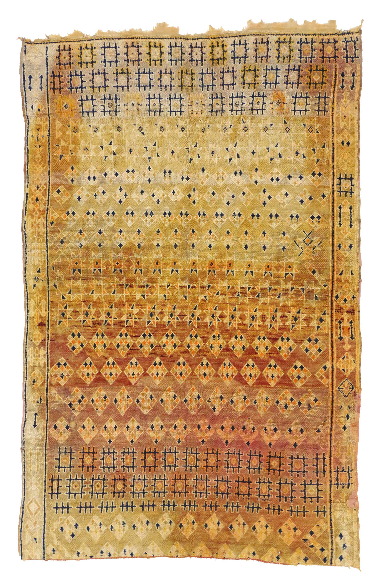 Wool Mid-Century Modern Berber Moroccan Rug 