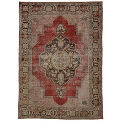 Distressed Antique Turkish Oushak Rug with Rustic Artisan Style