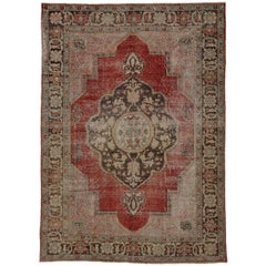 Distressed Vintage Turkish Oushak Rug with Rustic Artisan Style