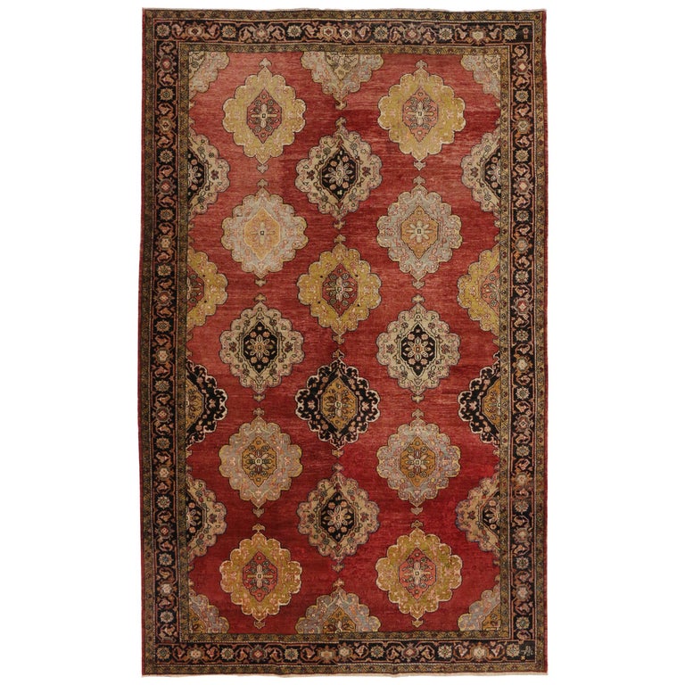 Vintage Turkish Oushak Area Rug with Luxe Jacobean Style For Sale at