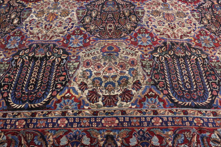 Antique Persian Yazd Palace Rug with Victorian Style and Garden Design In Good Condition For Sale In Dallas, TX