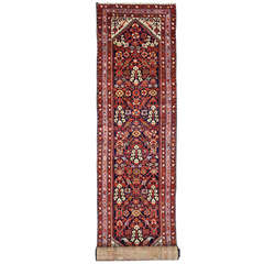 Antique Persian Malayer Runner with Ivory Spandrels, Long Persian Runner 3