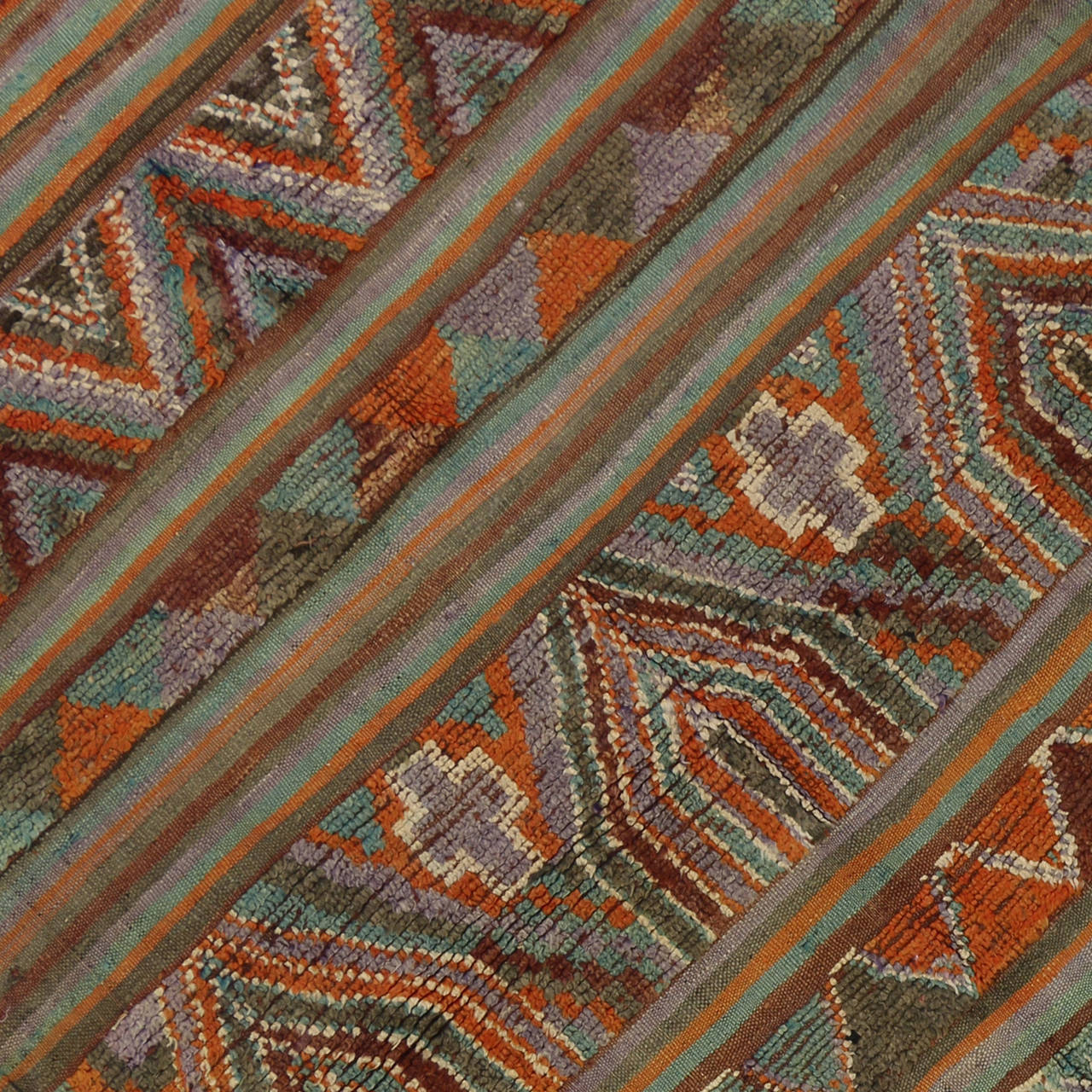 Mid-Century Modern Vintage Moroccan Kilim and Pile Rug