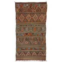Vintage Moroccan Kilim and Pile Rug