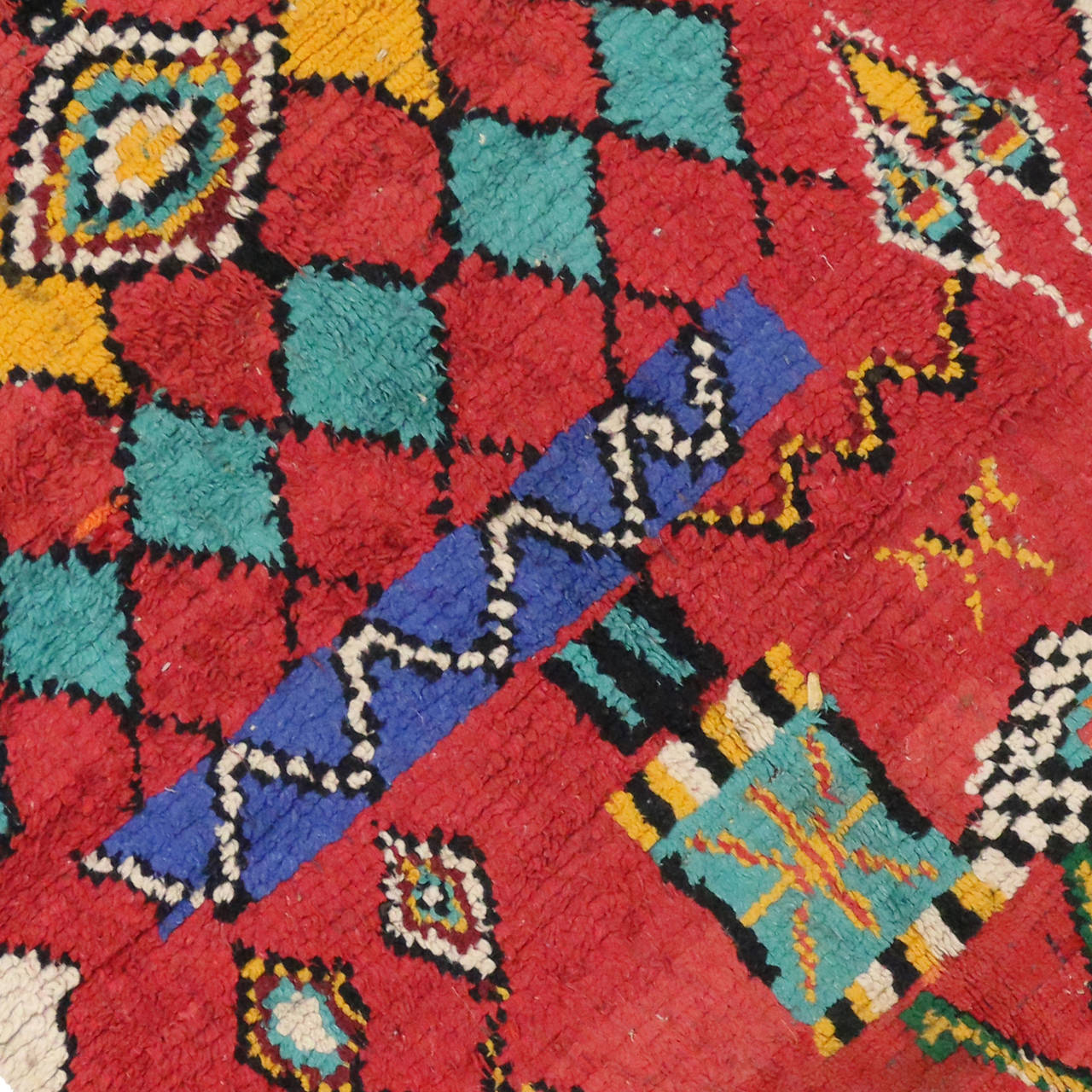 Hand-Knotted Mid-Century Modern Berber Moroccan Red Rug with Tribal Designs