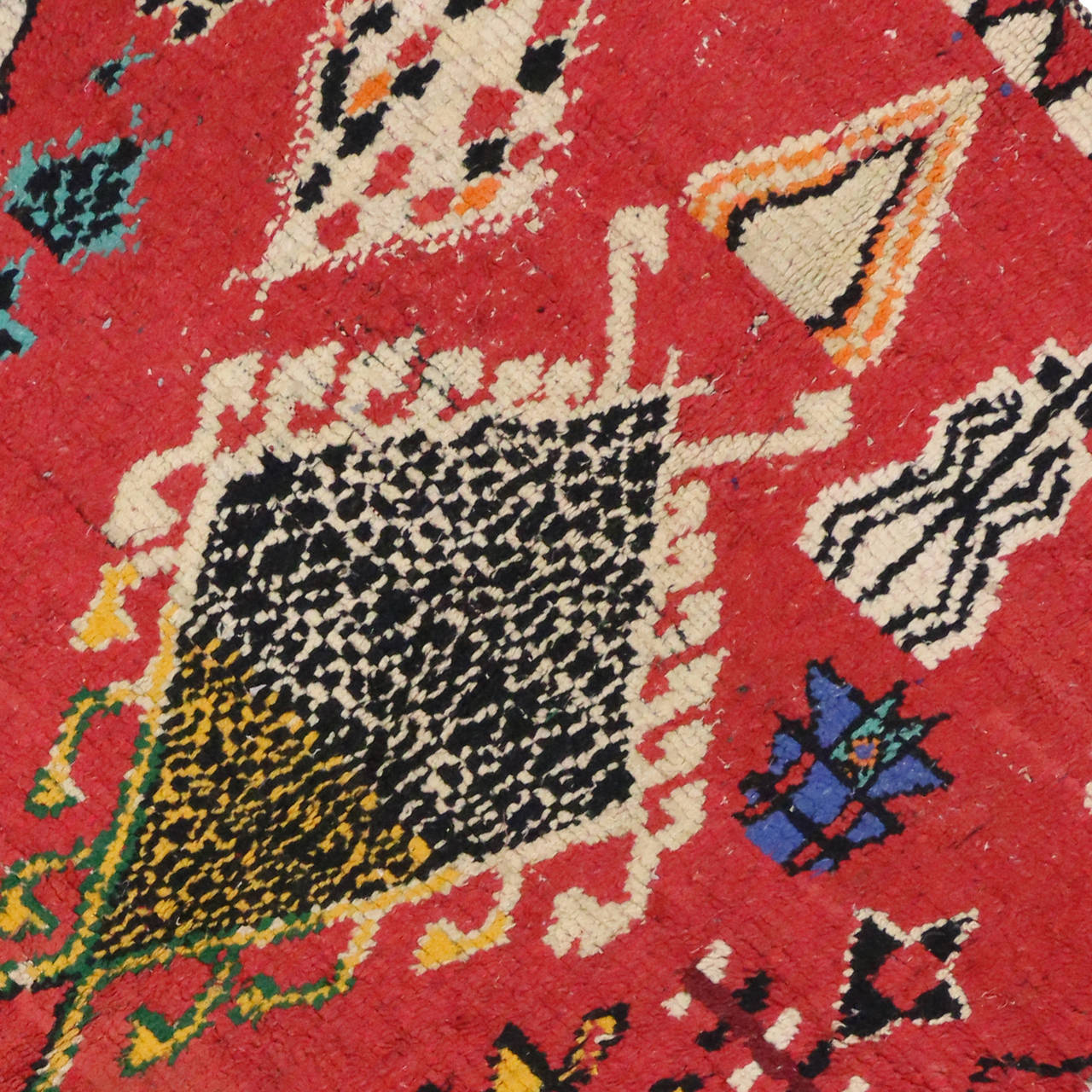 Mid-Century Modern Berber Moroccan Red Rug with Tribal Designs In Excellent Condition In Dallas, TX