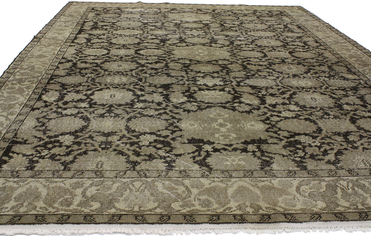 Wool Distressed Antique Indian Agra with Modern Industrial Style For Sale