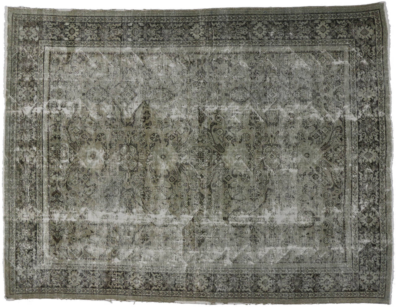 Wool Distressed Antique Persian Mahal, 10'03