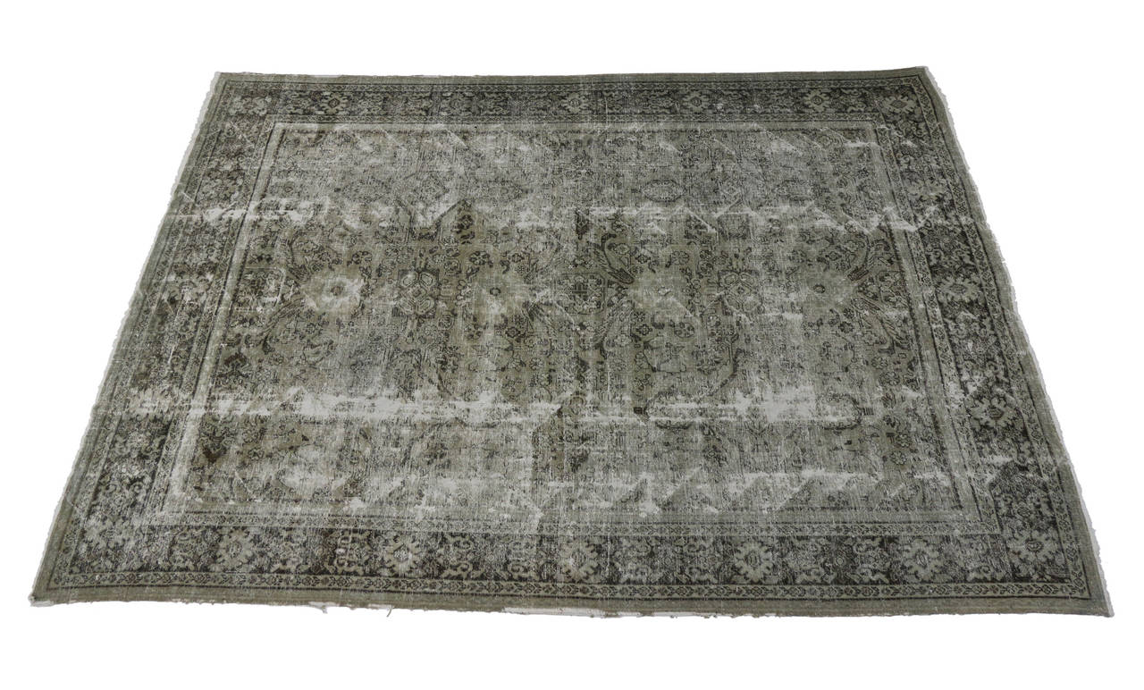 Hand-Knotted Distressed Antique Persian Mahal, 10'03