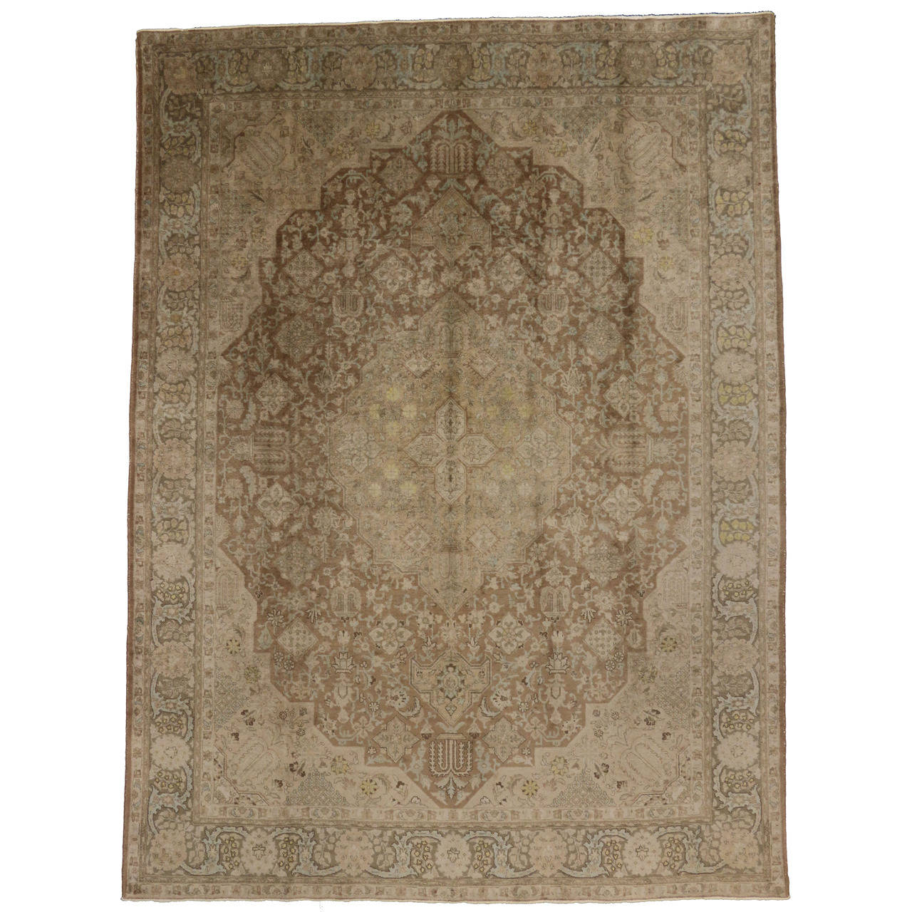 Vintage Persian Tabriz Area Rug in Neutral Colors For Sale at 1stdibs