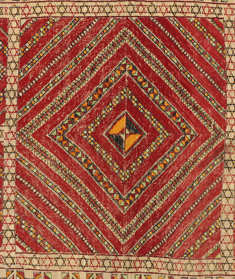 Tribal Judaica Moroccan Bamboo Vintage Kilim Rug with Star of David