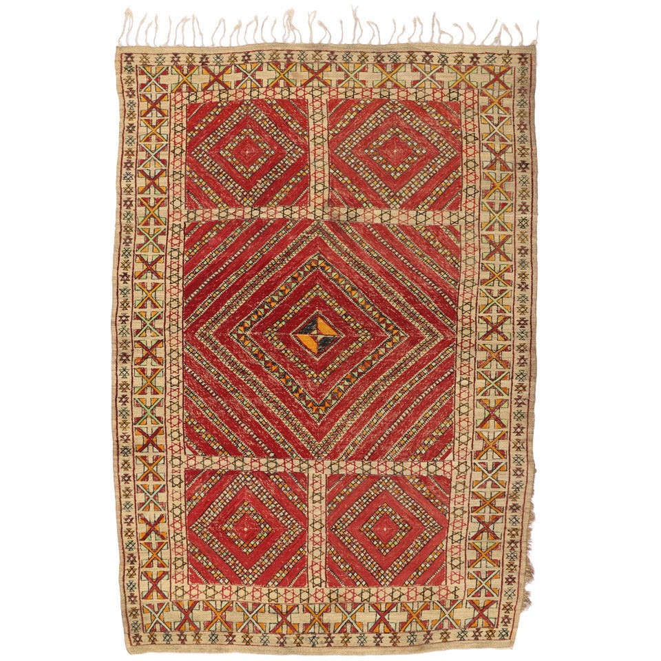Judaica Moroccan Bamboo Vintage Kilim Rug with Star of David