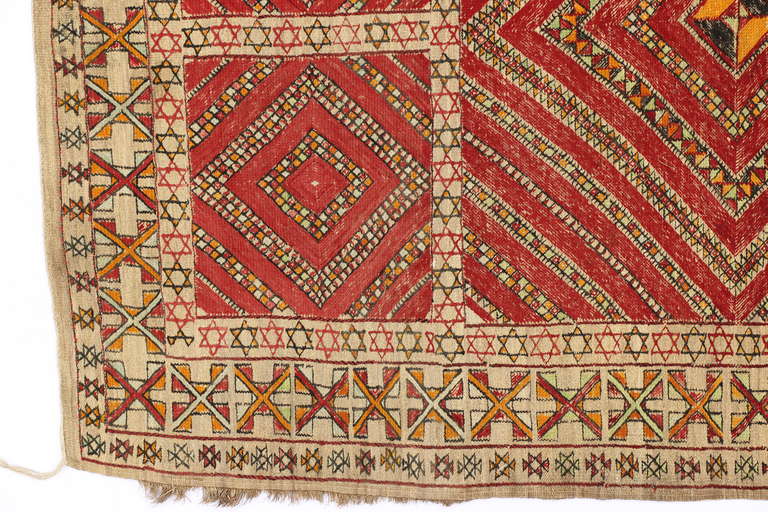 Mid-20th Century Judaica Moroccan Bamboo Vintage Kilim Rug with Star of David