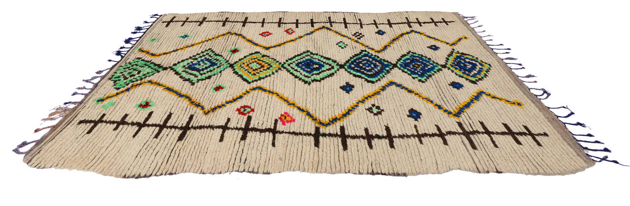 Mid-Century Modern Style Berber Moroccan Rug with Tribal Design 2