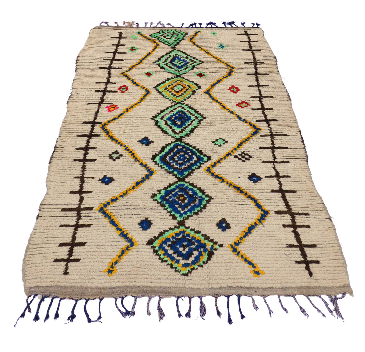 Mid-Century Modern Style Berber Moroccan Rug with Tribal Design 1