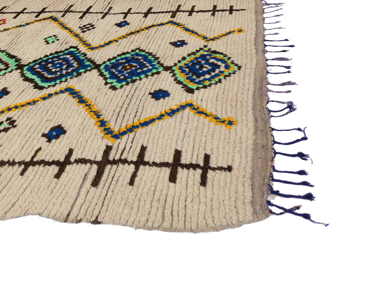 Wool Mid-Century Modern Style Berber Moroccan Rug with Tribal Design