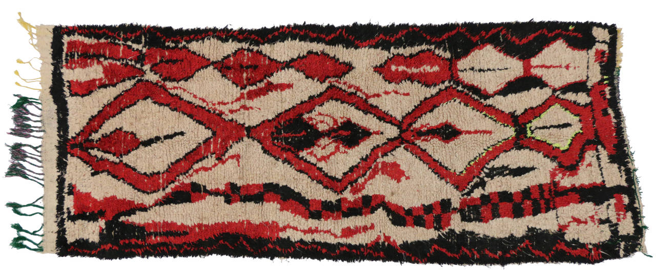 Mid-Century Modern Berber Moroccan Carpet Runner with Abstract Tribal Design 1