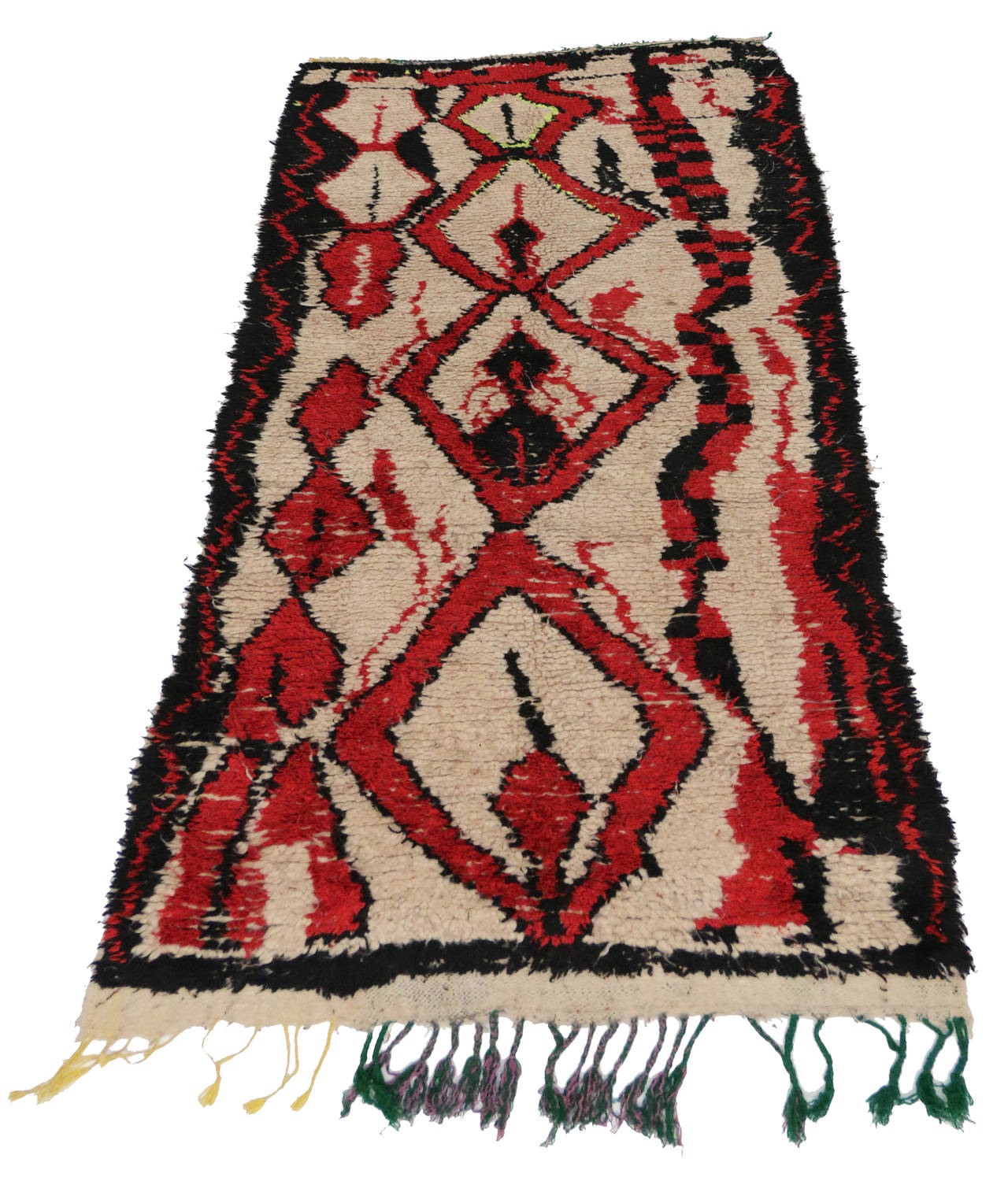 Wool Mid-Century Modern Berber Moroccan Carpet Runner with Abstract Tribal Design