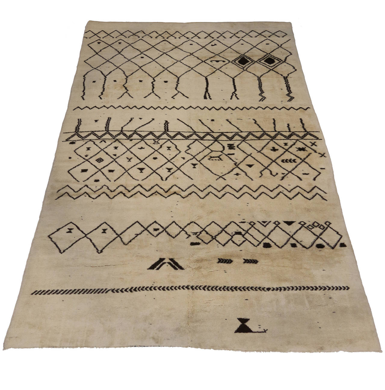Wool Mid-Century Modern Moroccan Rug with Tribal Design