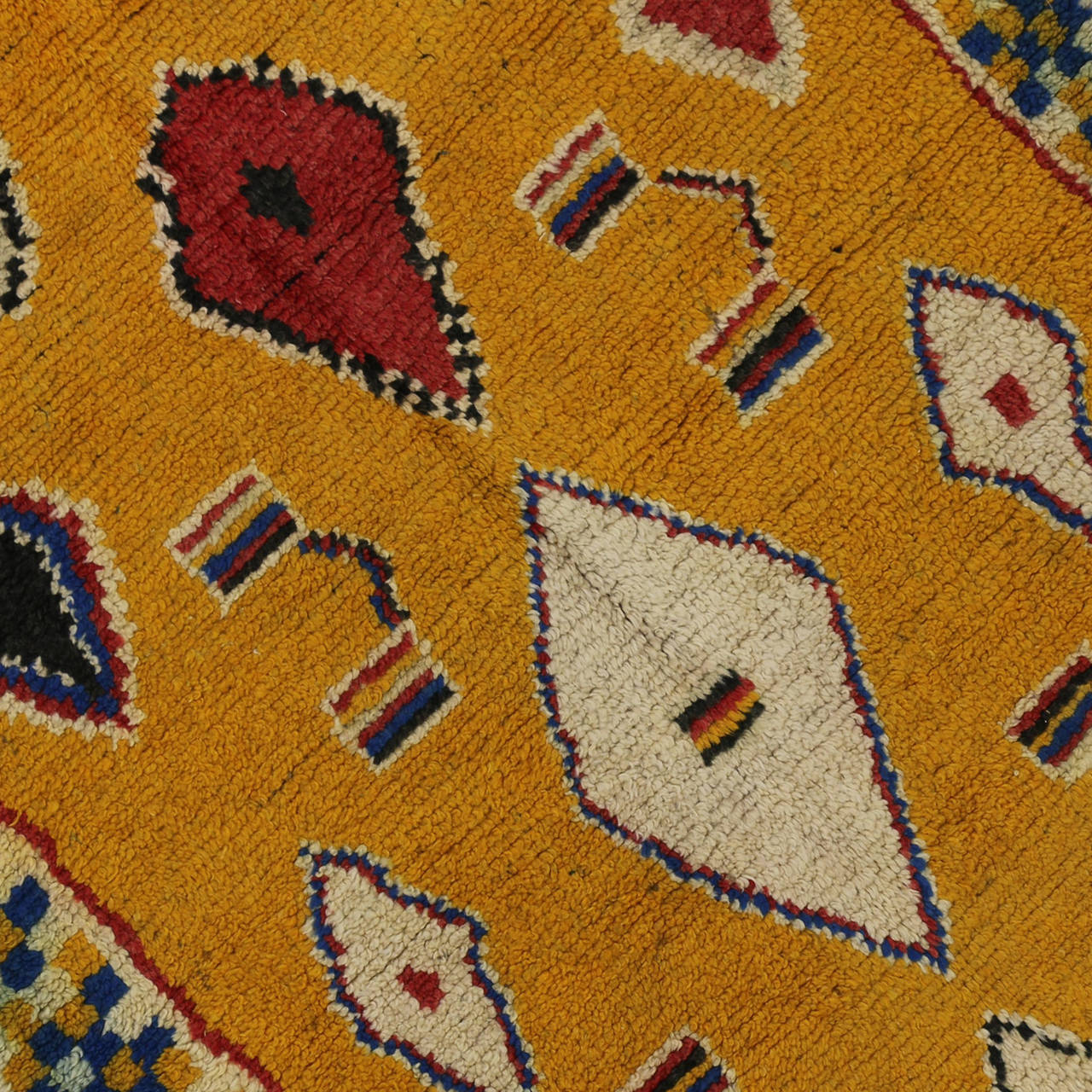 Mid-Century Modern Vintage Berber Moroccan Rug with Modern Tribal Design, Yellow Moroccan Rug