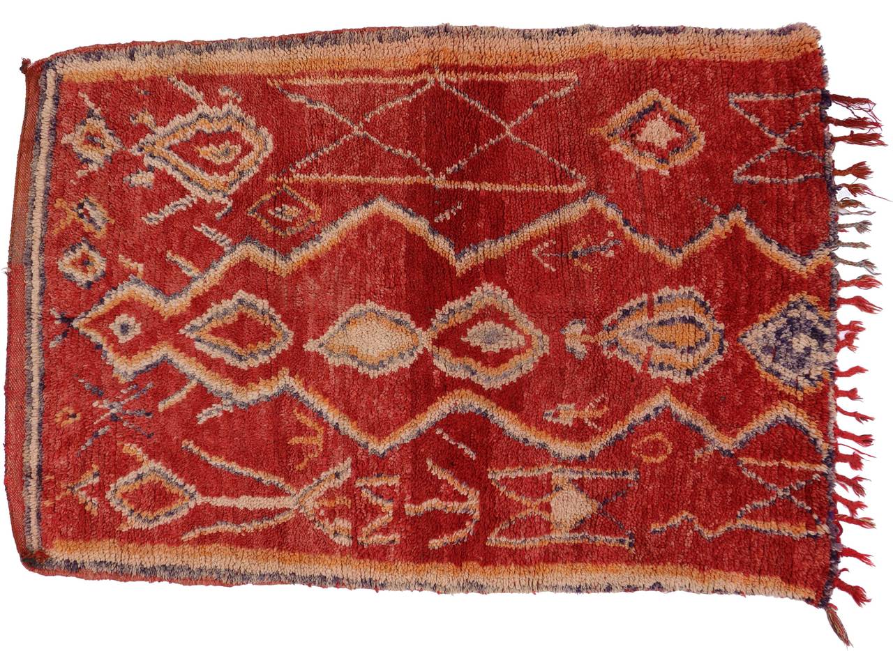 Tribal Red Vintage Berber Moroccan Azilal Rug, 03'08