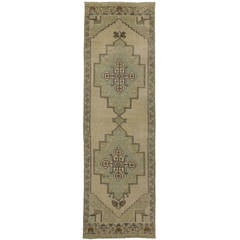 Vintage Turkish Oushak Runner with Modern Design in Soft Muted Colors