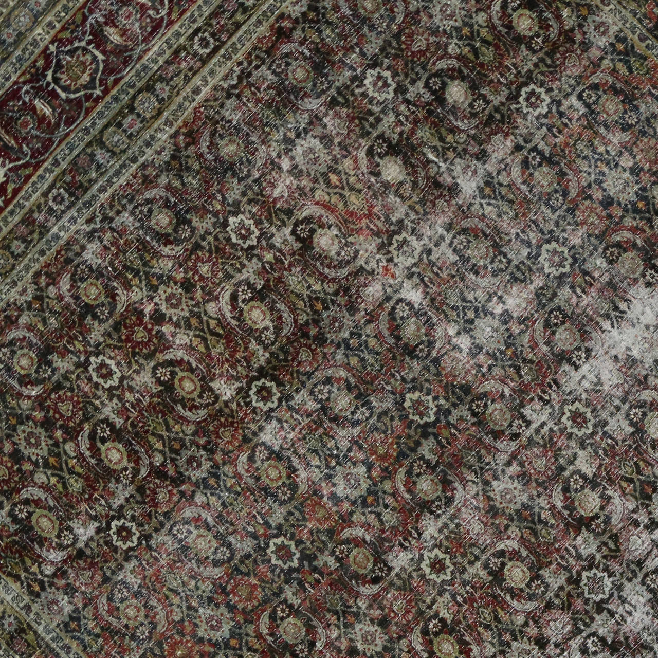 Distressed Antique Yazd Persian Area Rug with Modern Industrial Luxe Style In Distressed Condition In Dallas, TX