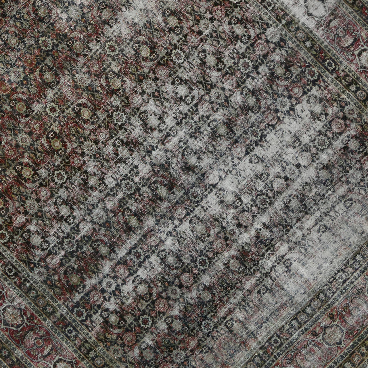 19th Century Distressed Antique Yazd Persian Area Rug with Modern Industrial Luxe Style