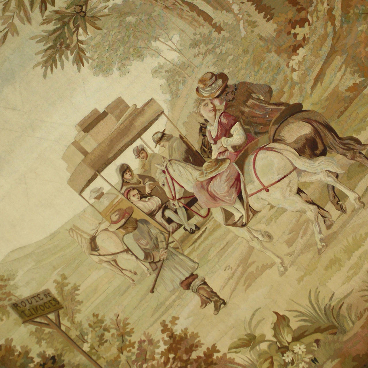 Aubusson Tapisserie pastorale française ancienne de la fin du XIXe siècle Route de Limoges Louis XV Art en vente