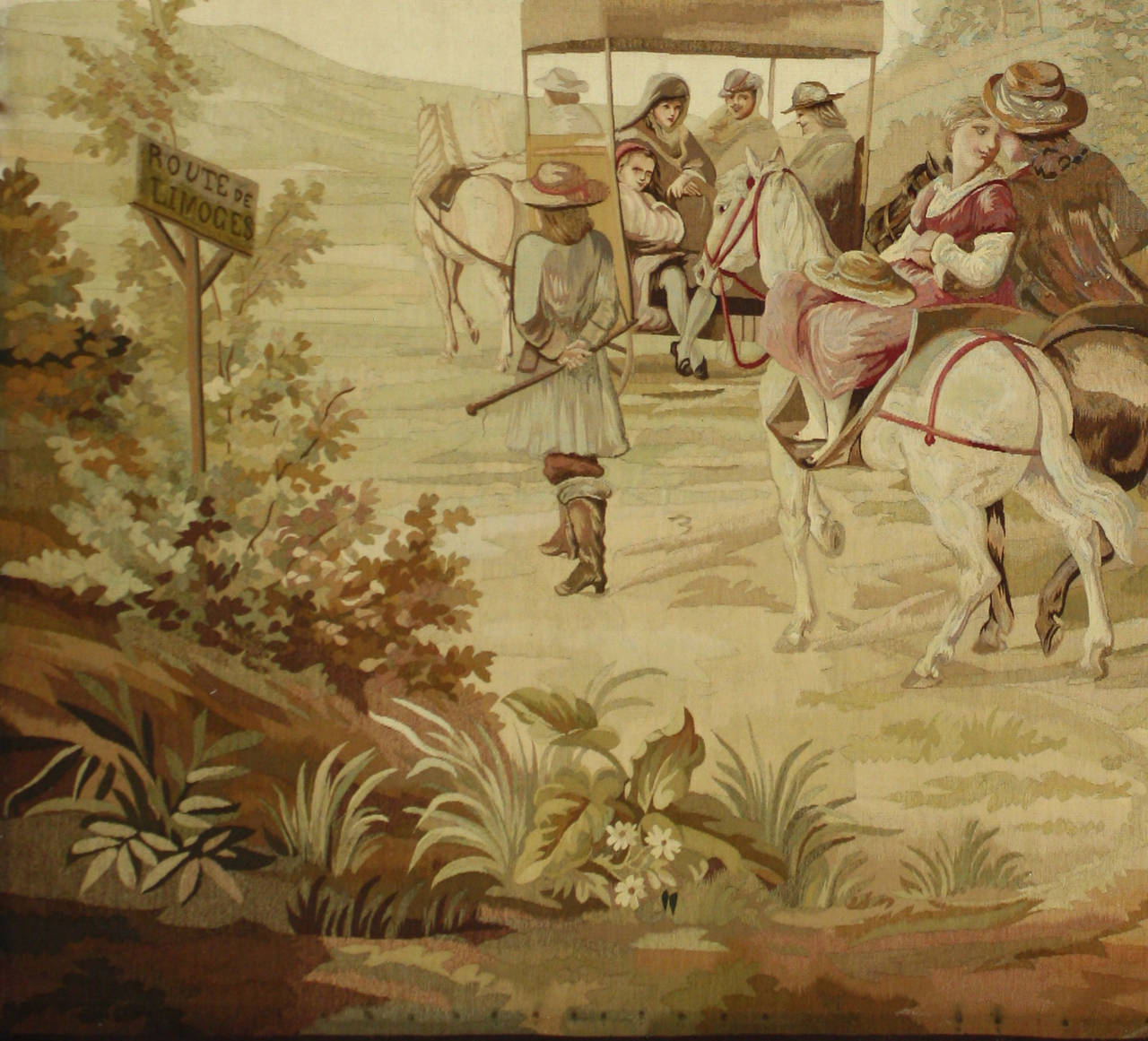 Tissé à la main Tapisserie pastorale française ancienne de la fin du XIXe siècle Route de Limoges Louis XV Art en vente