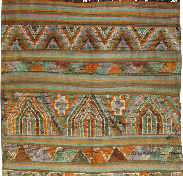 Vintage Moroccan Kilim and Pile Rug In Excellent Condition In Dallas, TX