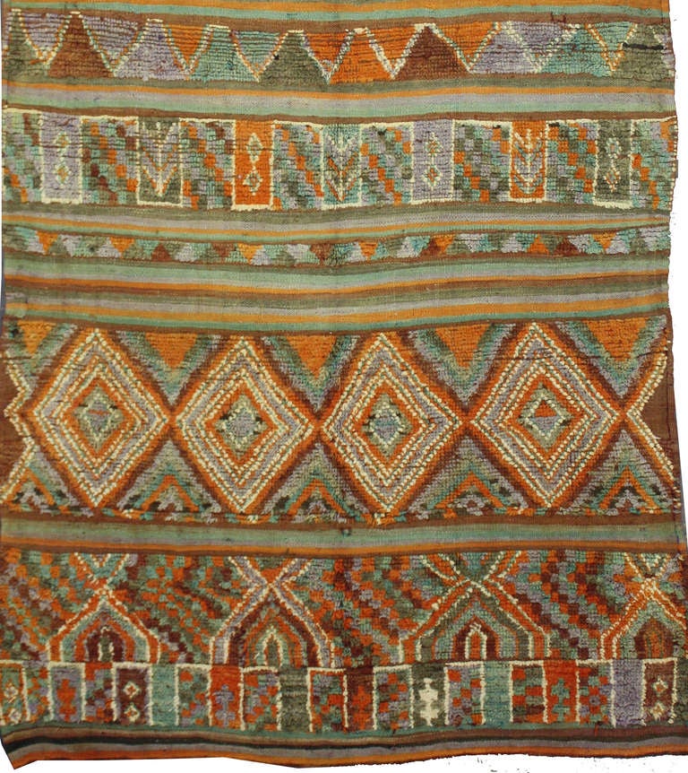 Wool Vintage Moroccan Kilim and Pile Rug