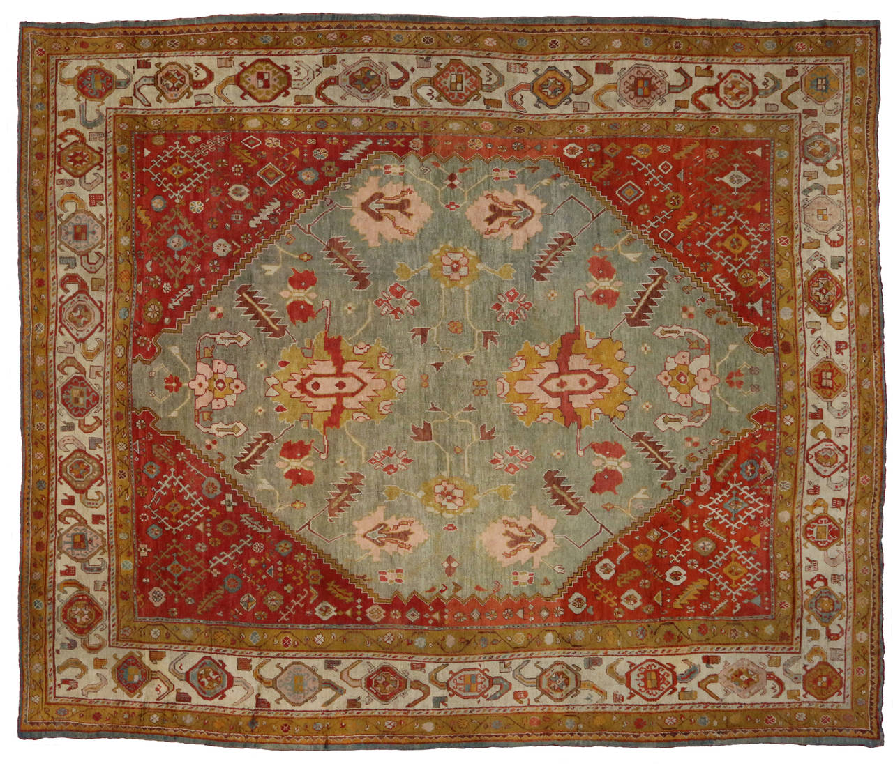1870s Oversized Antique Turkish Oushak Rug, Hotel Lobby Size Carpet For Sale 3