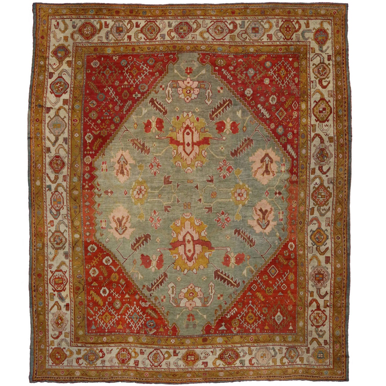 1870s Oversized Antique Turkish Oushak Rug, Hotel Lobby Size Carpet For Sale