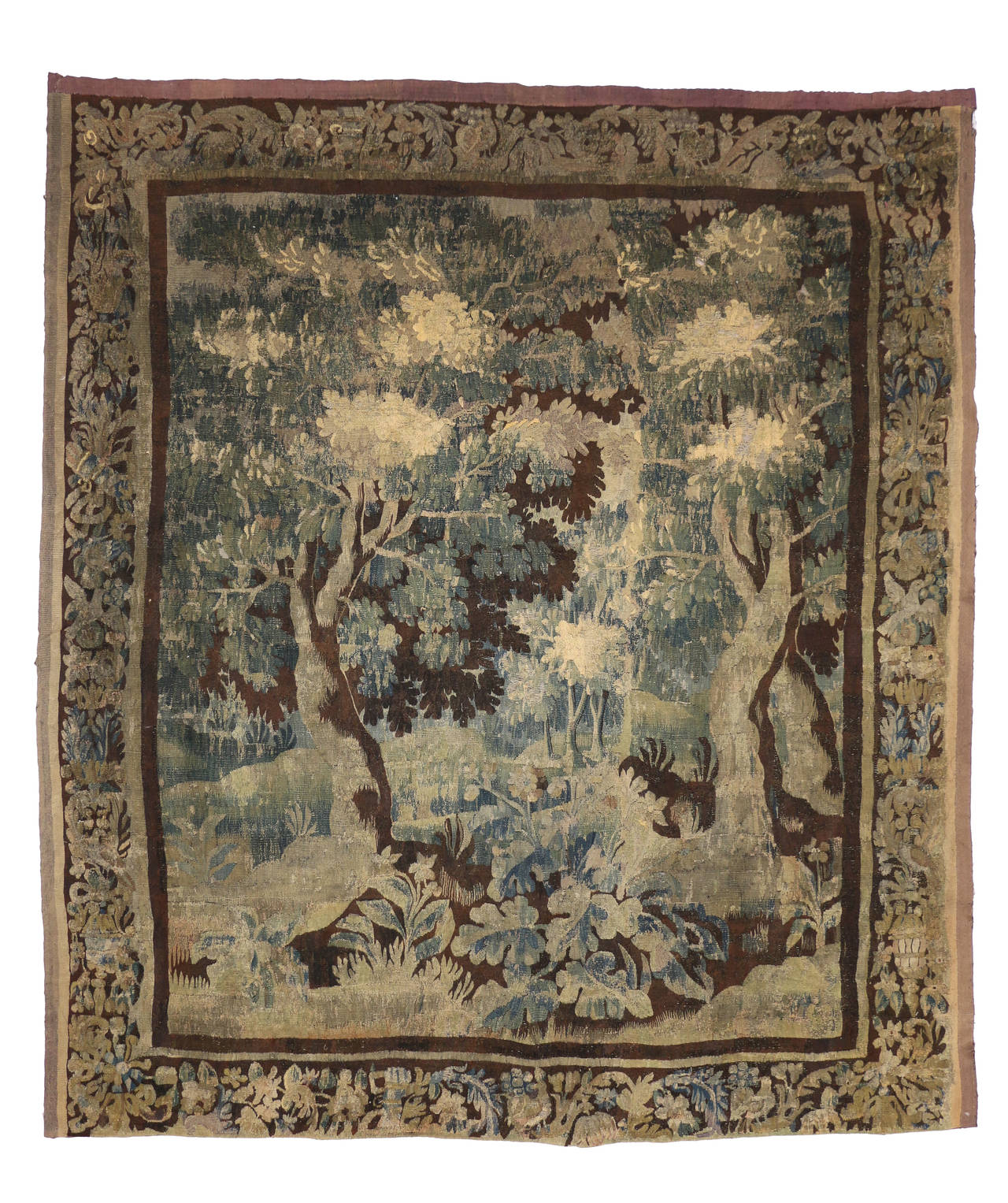 Mid-18th Century Louis XIV Style Antique French Aubusson Verdure Tapestry For Sale at 1stdibs