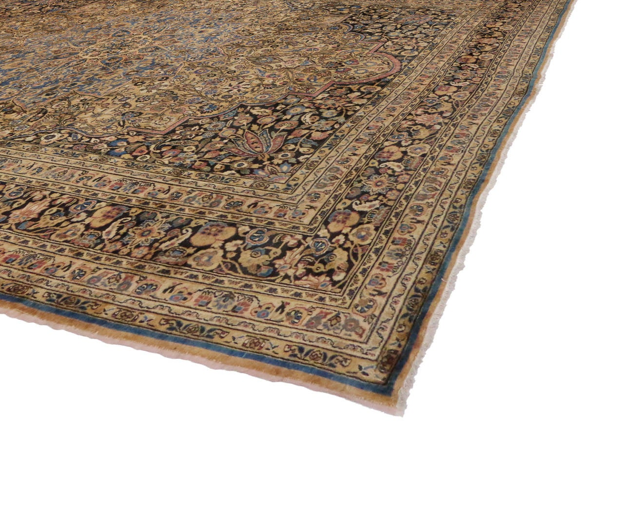 Grandeur Antique Persian Mashhad Rug with Starburst Medallion For Sale