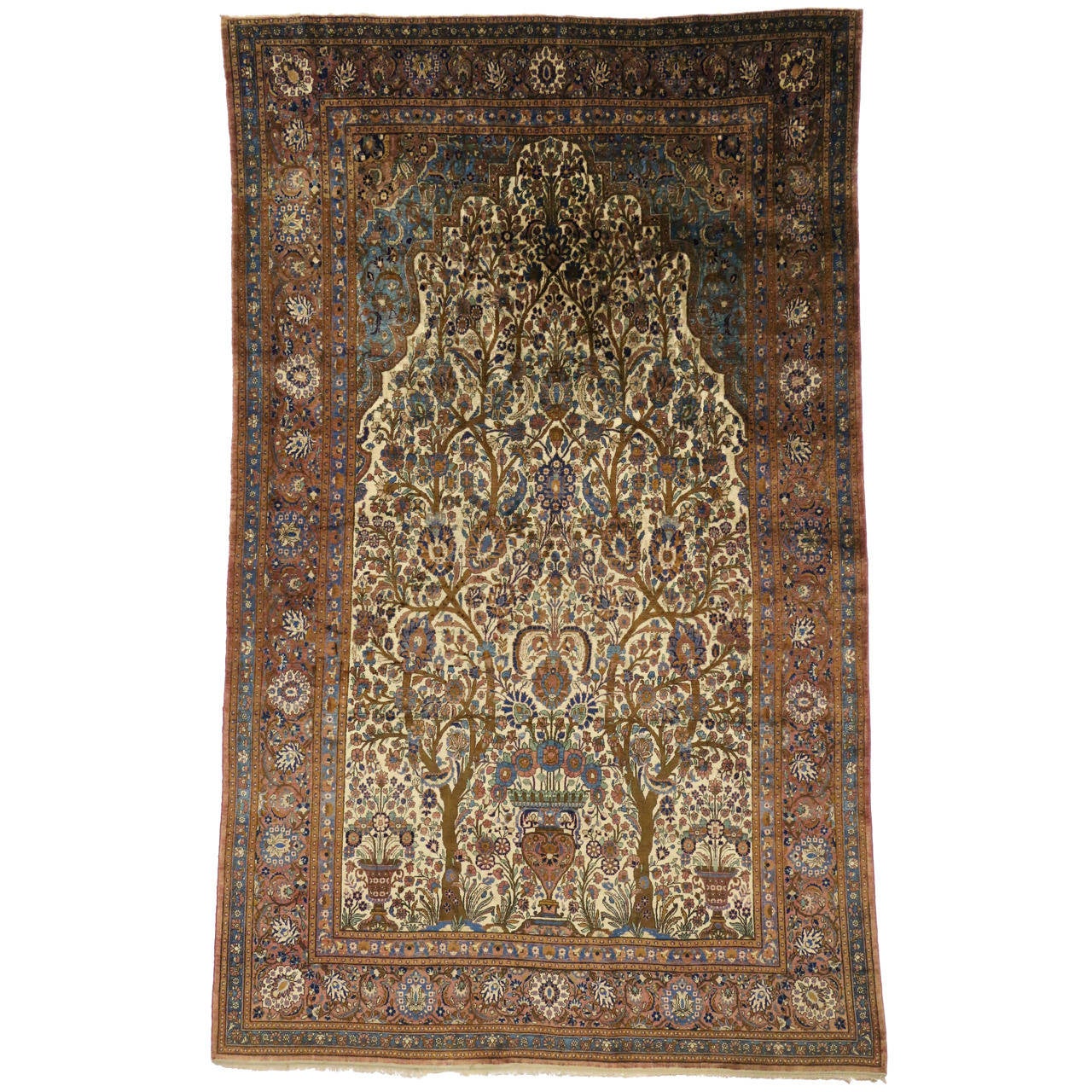 Antique Persian Mohtashem Kashan Silk Rug For Sale at 1stdibs