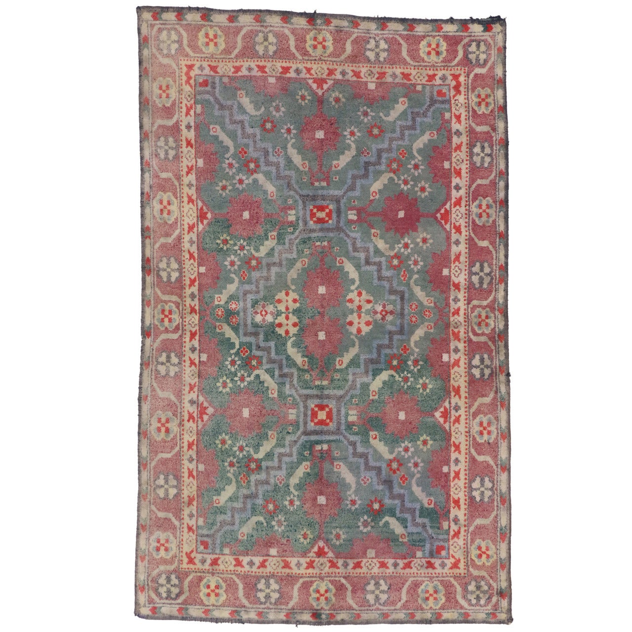 Antique Indian Agra Accent Rug with English Country Cottage Style For Sale