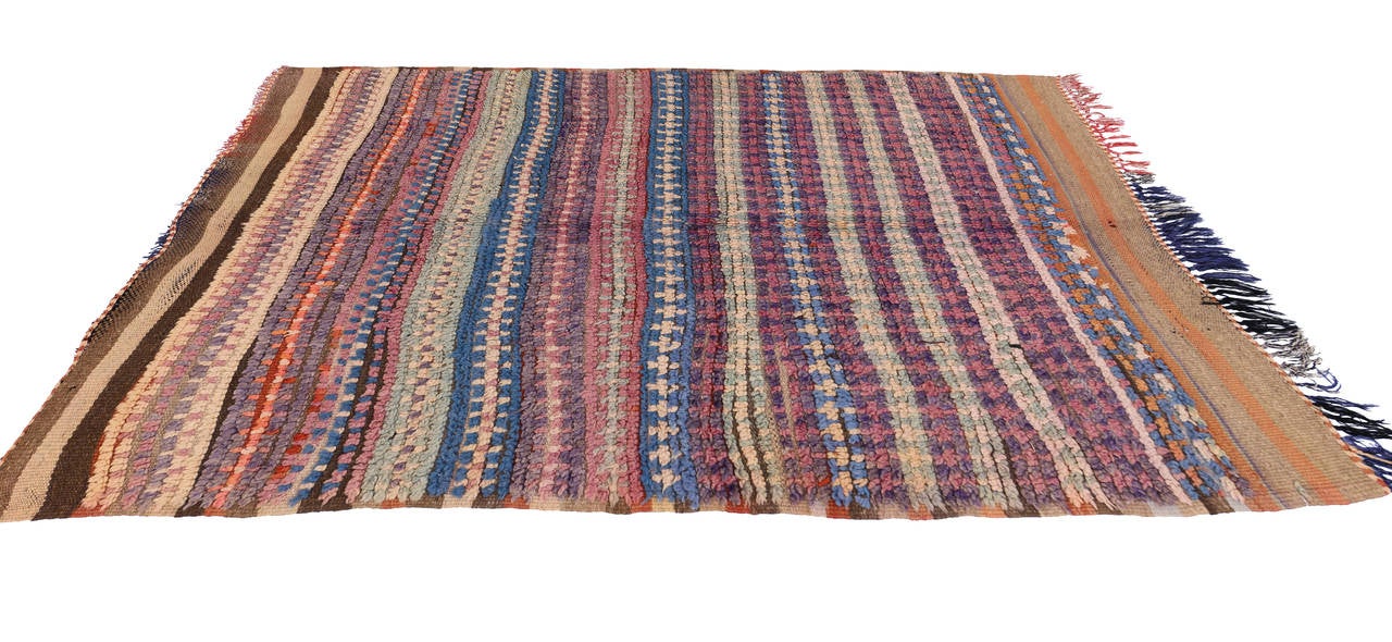 Wool Mid-Century Modern Vintage Berber Moroccan Rug in Pastel Colors