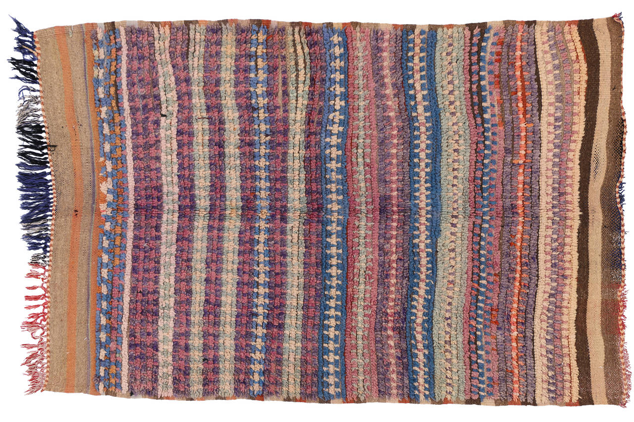 Mid-Century Modern Vintage Berber Moroccan Rug in Pastel Colors 2
